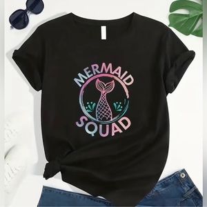 Super Cute Mermaid Squad Print Shirt| Soft Mermaid Tail T-Shirt| Vacation Wear